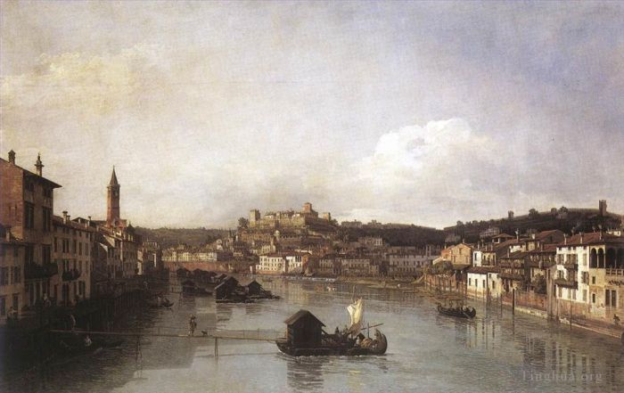 贝纳多·贝洛托 的油画作品 -  《从新桥看维罗纳和阿迪杰河》