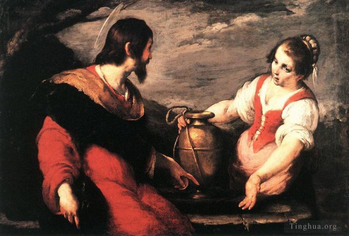 伯纳多·斯特罗兹 的油画作品 -  《基督与撒玛利亚妇人》