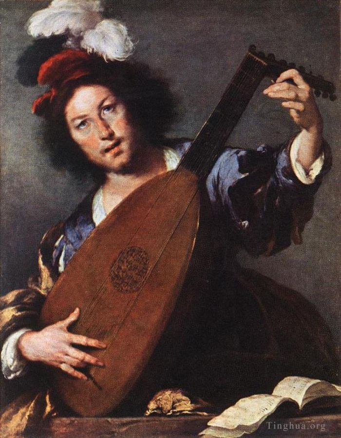 伯纳多·斯特罗兹 的油画作品 -  《琵琶演奏家》