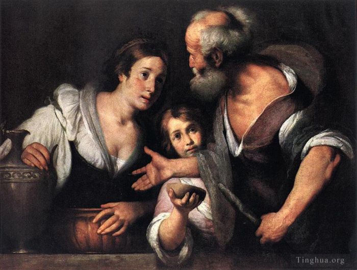 伯纳多·斯特罗兹 的油画作品 -  《先知以利亚和萨雷普塔的寡妇》