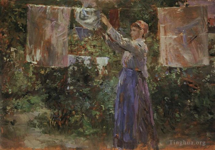 贝尔特·莫里索 的油画作品 -  《农民晾晒衣物》