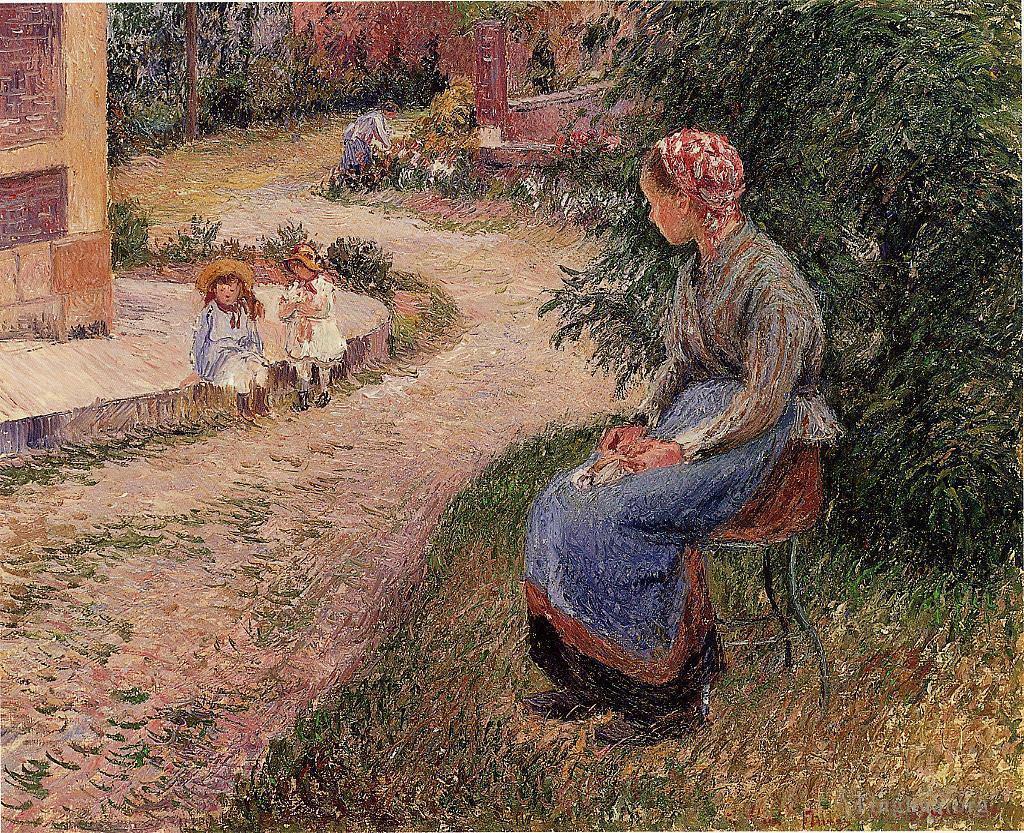 卡米耶·毕沙罗作品《一位仆人坐在埃拉格尼的花园里，1884,年》