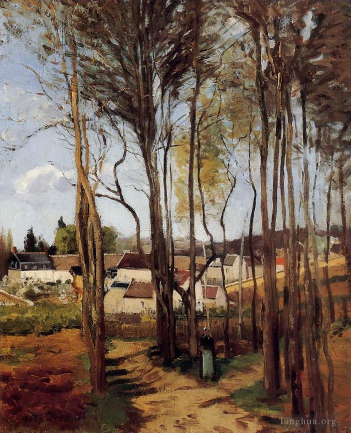 卡米耶·毕沙罗 的油画作品 -  《穿过树林的村庄》