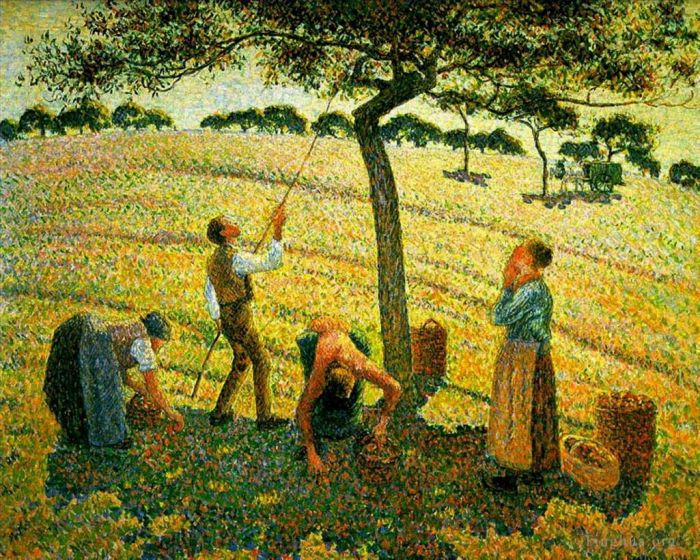 卡米耶·毕沙罗 的油画作品 -  《1888,年在埃拉格尼采摘苹果》