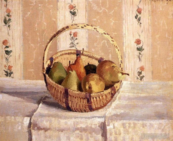 卡米耶·毕沙罗 的油画作品 -  《圆篮里的苹果和梨,1872》