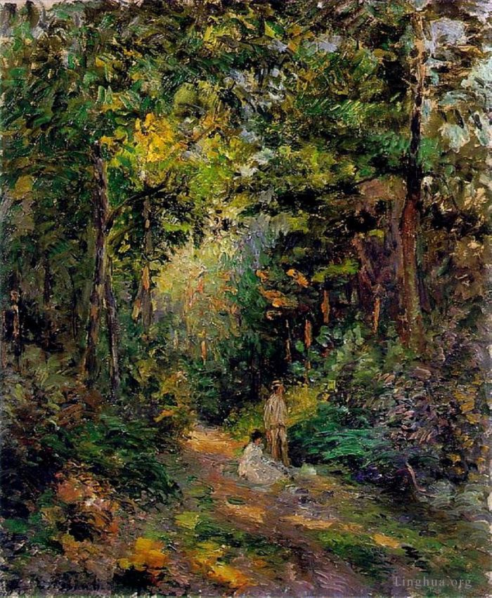 卡米耶·毕沙罗 的油画作品 -  《穿过树林的秋天小路,1876》