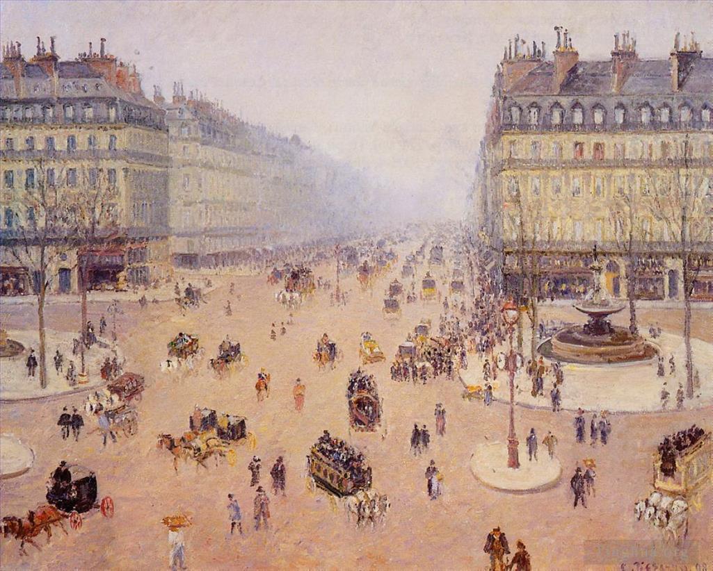 卡米耶·毕沙罗作品《法国剧院广场大道,1898,年雾霾天气》