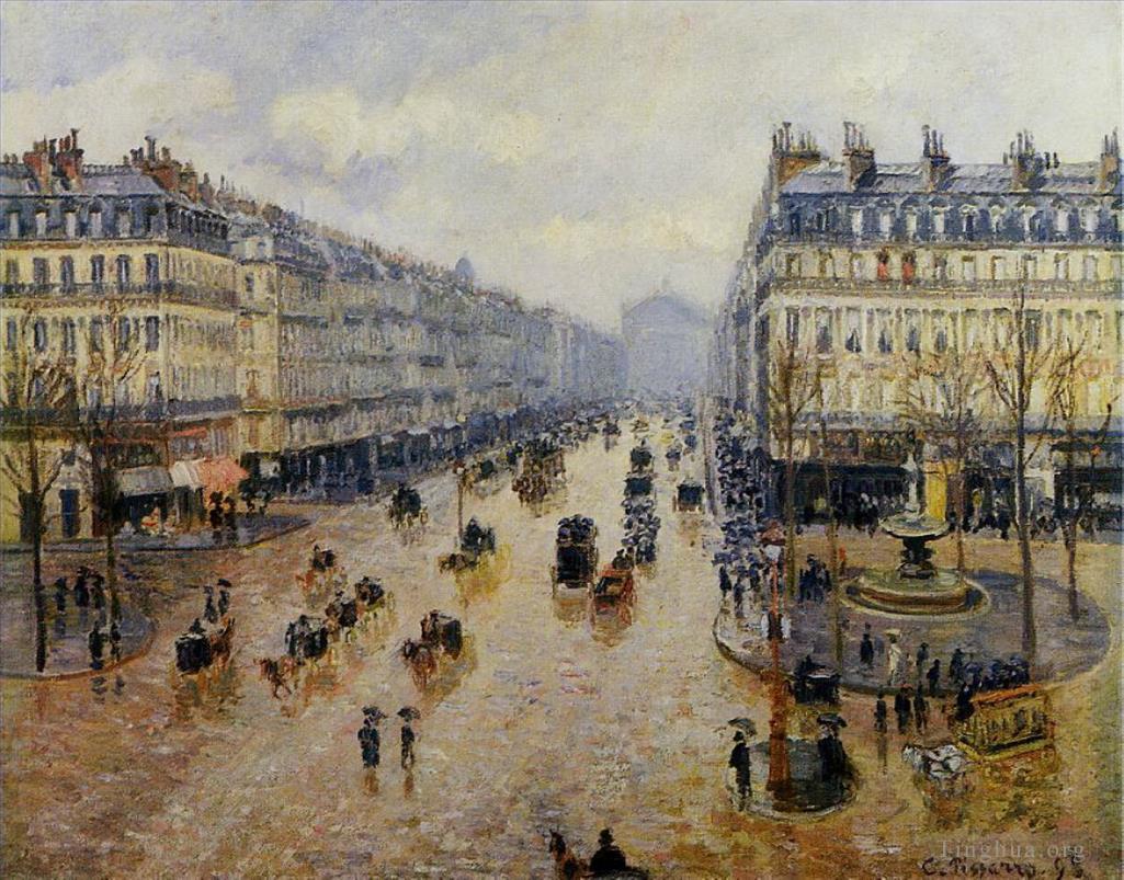 卡米耶·毕沙罗作品《歌剧院大道,雨效果,1898》