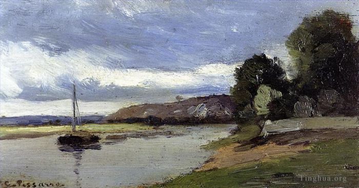卡米耶·毕沙罗 的油画作品 -  《有驳船的河岸》