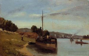 艺术家卡米耶·毕沙罗作品《le,roche,Guyon,的驳船,1865》