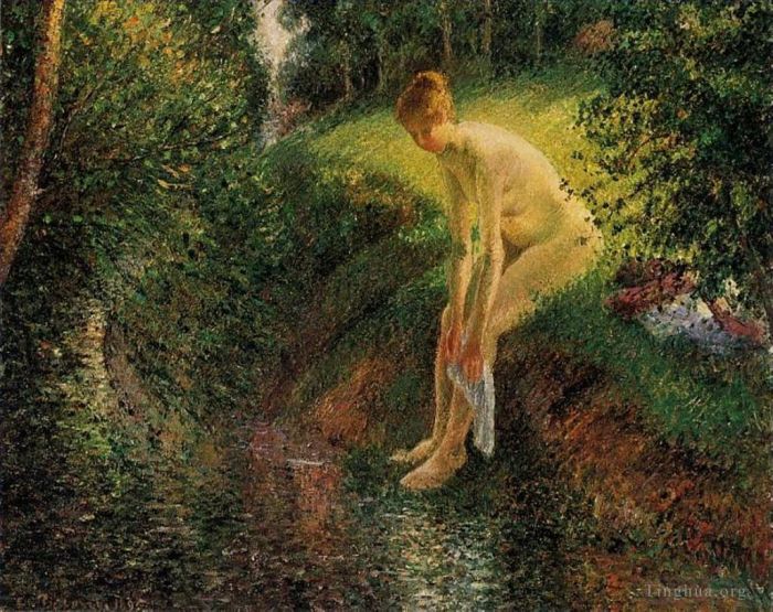 卡米耶·毕沙罗 的油画作品 -  《树林里的沐浴者,1895》