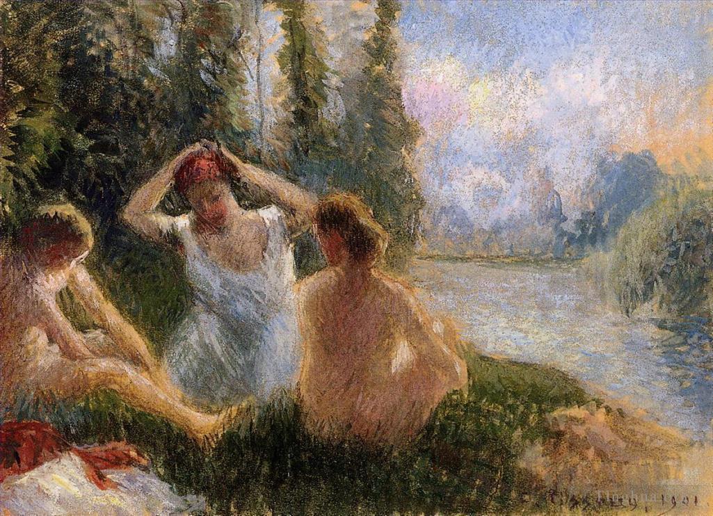 卡米耶·毕沙罗作品《坐在河岸上的沐浴者,1901》