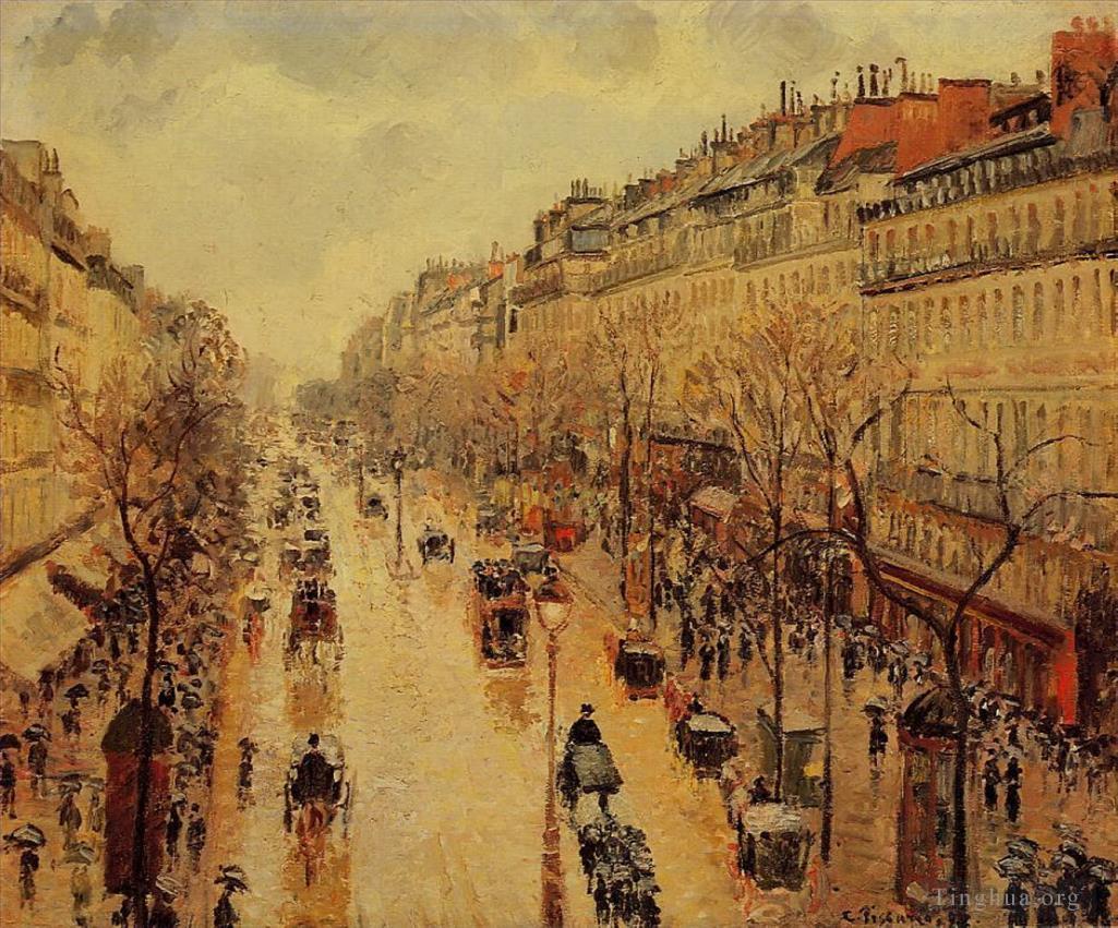 卡米耶·毕沙罗作品《下午后雨中的蒙马特大道,1897》