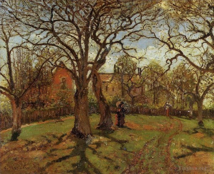 卡米耶·毕沙罗 的油画作品 -  《1870,年,louveciennes,春天的板栗树》
