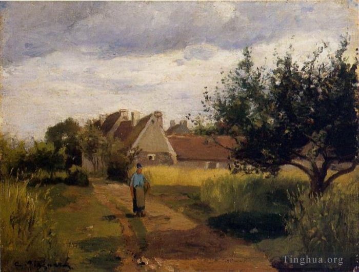 卡米耶·毕沙罗 的油画作品 -  《进入一个村庄》