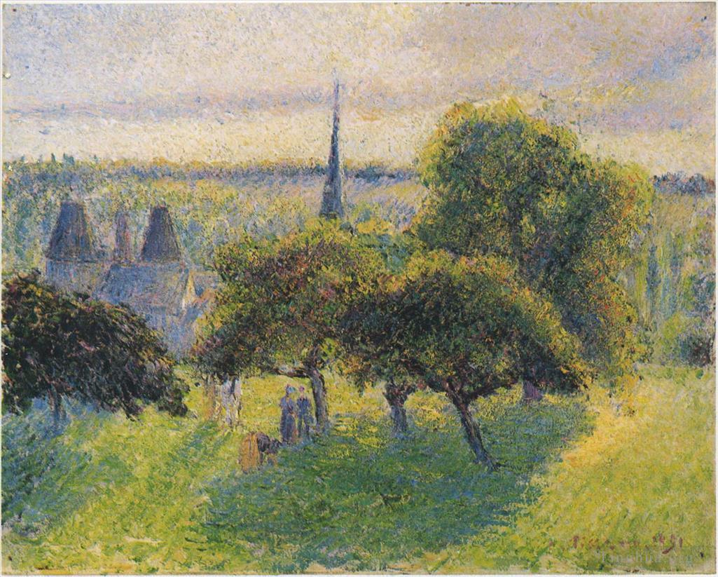 卡米耶·毕沙罗作品《1892,年日落时的农场和尖塔》