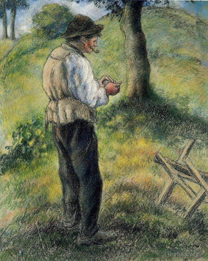 卡米耶·毕沙罗 的油画作品 -  《瓜爸爸点着烟斗》