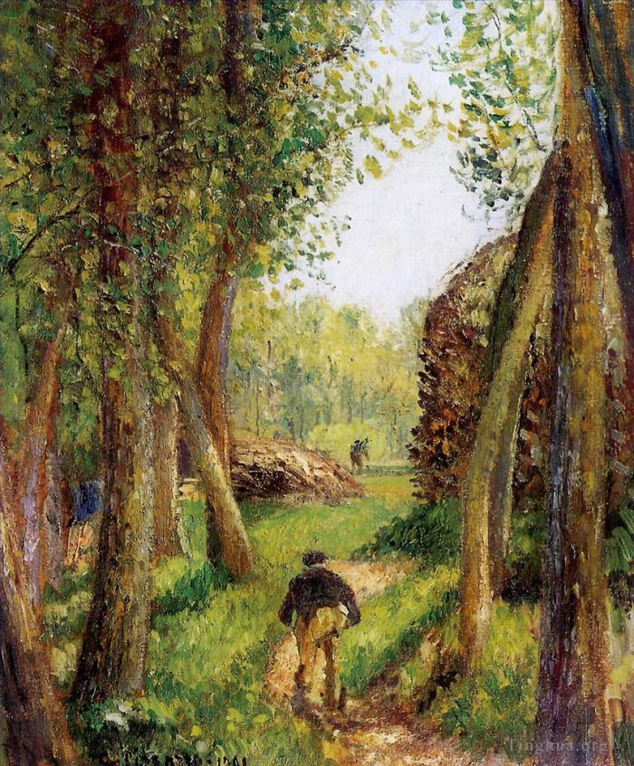 卡米耶·毕沙罗 的油画作品 -  《有两个人物的森林场景》
