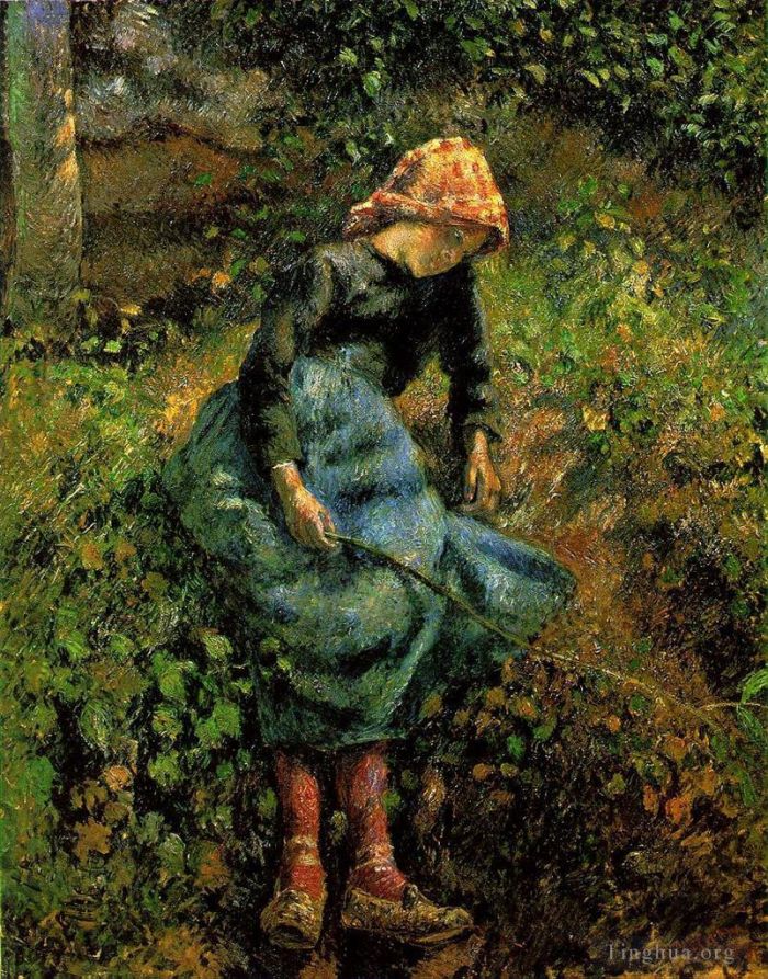 卡米耶·毕沙罗 的油画作品 -  《拿着棍子的女孩,1881》