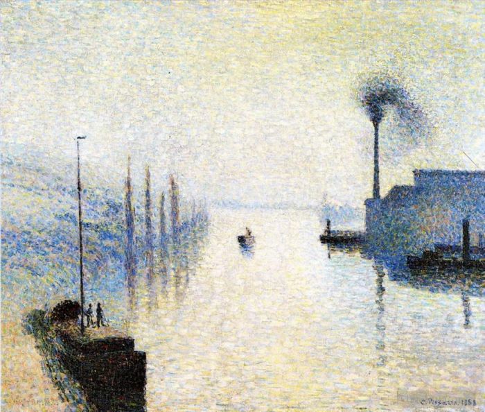 卡米耶·毕沙罗 的油画作品 -  《Ile,lacruix,rouen,雾的效果,1888》