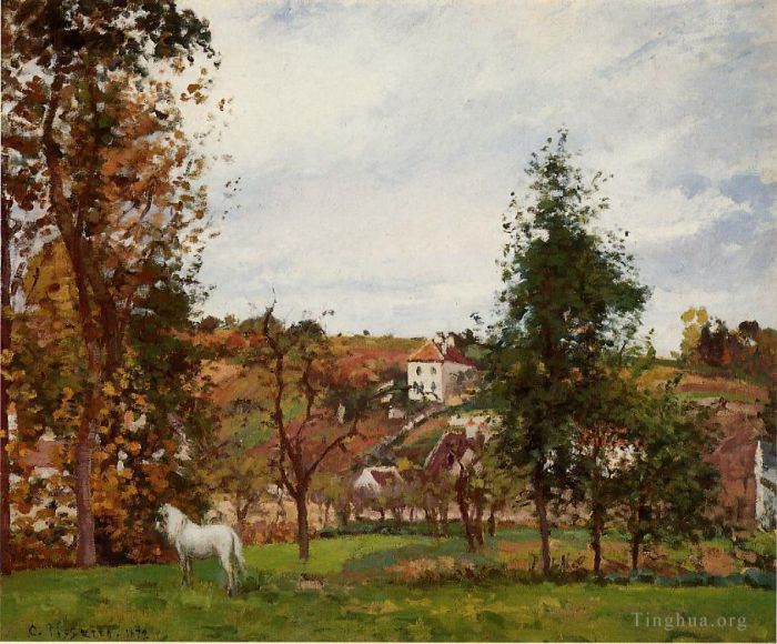 卡米耶·毕沙罗 的油画作品 -  《田野里一匹白马的风景,l,ermitage,1872》