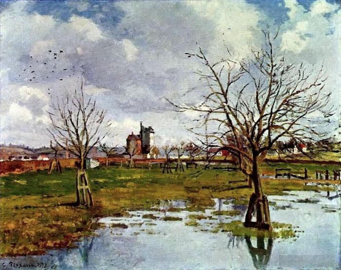 卡米耶·毕沙罗 的油画作品 -  《被洪水淹没的田野景观,1873》