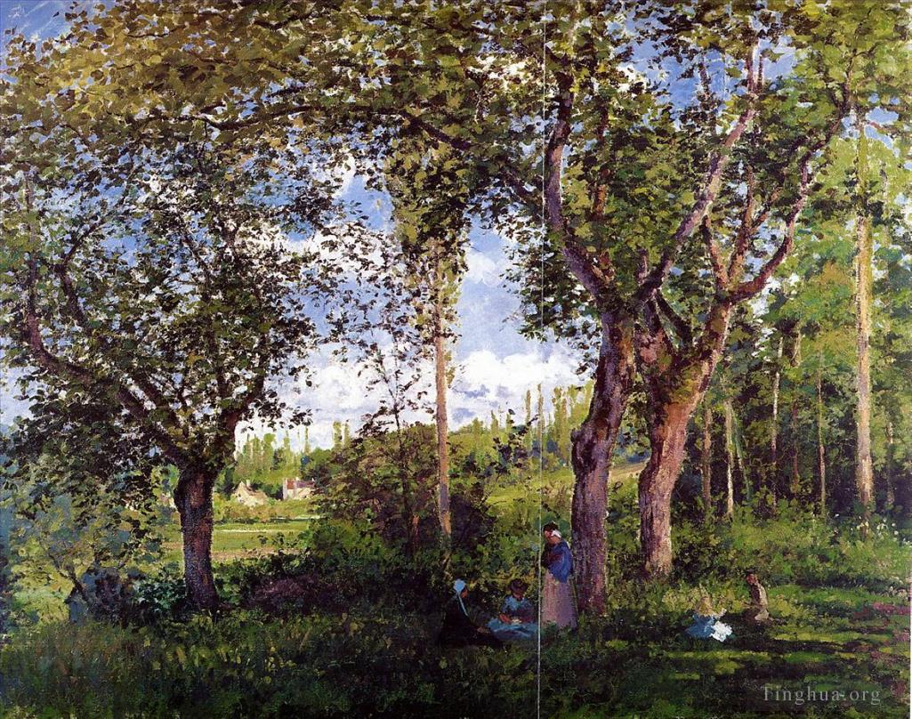 卡米耶·毕沙罗作品《婴儿车在树下放松的风景,1872》