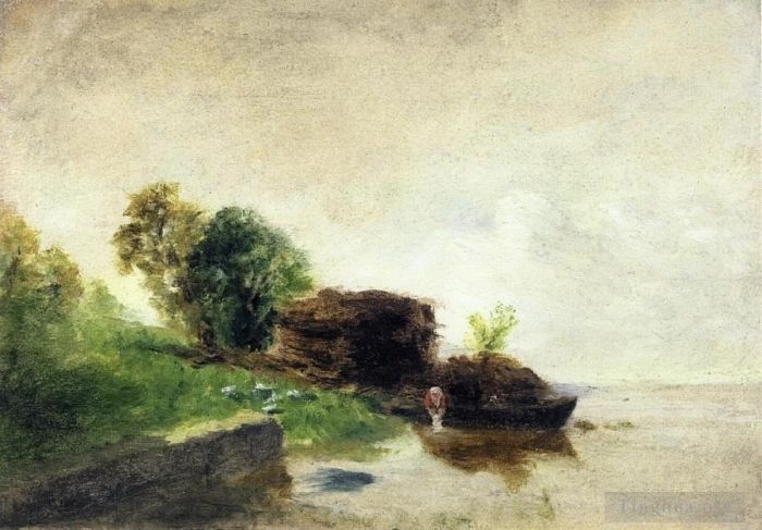 卡米耶·毕沙罗 的油画作品 -  《河边的洗衣妇》