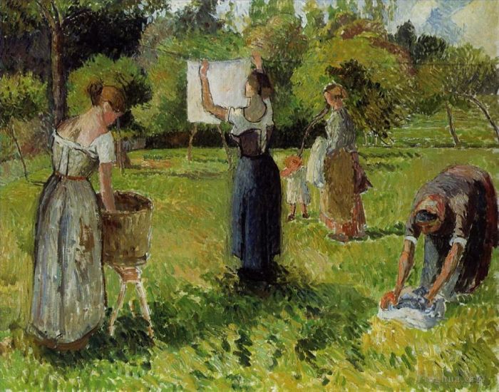 卡米耶·毕沙罗 的油画作品 -  《eragny,1,的洗衣女工》