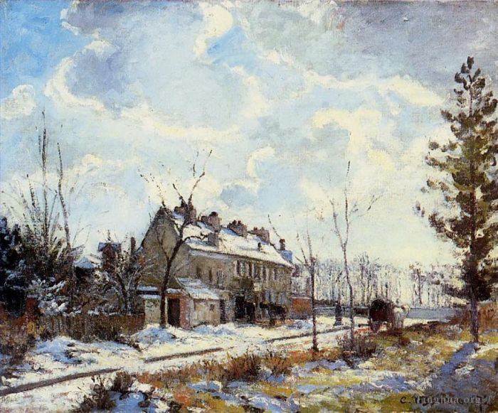 卡米耶·毕沙罗 的油画作品 -  《Louveciennes道路积雪效果1872年》