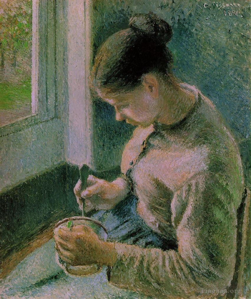 卡米耶·毕沙罗作品《喝咖啡的农家女孩,1881》