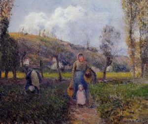 艺术家卡米耶·毕沙罗作品《蓬图瓦兹收割田地的农妇和儿童,1882,年》