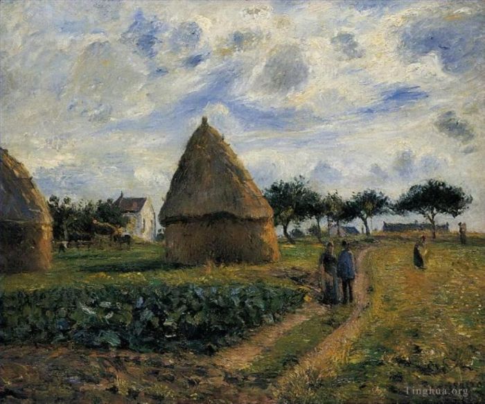 卡米耶·毕沙罗 的油画作品 -  《农民和干草堆,1878》