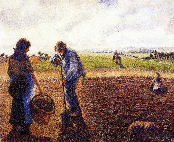 卡米耶·毕沙罗 的油画作品 -  《1890年田野里的农民》
