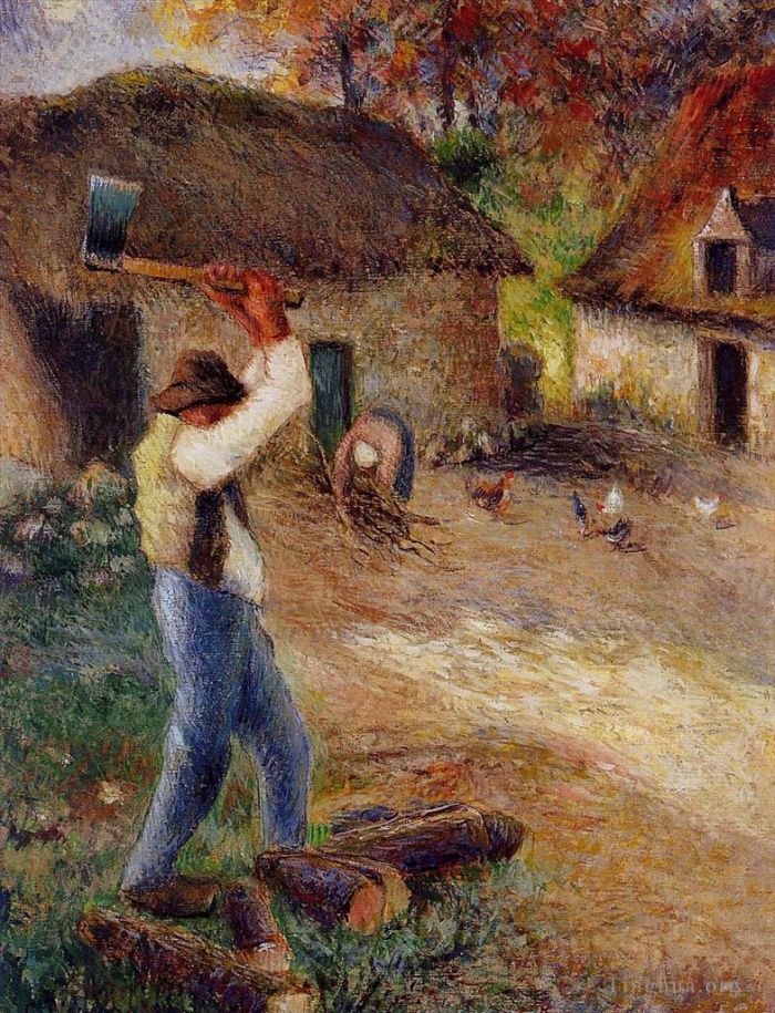 卡米耶·毕沙罗 的油画作品 -  《佩雷瓜砍木头,1880》