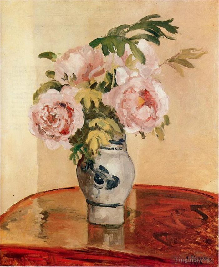 卡米耶·毕沙罗 的油画作品 -  《粉红牡丹1873》