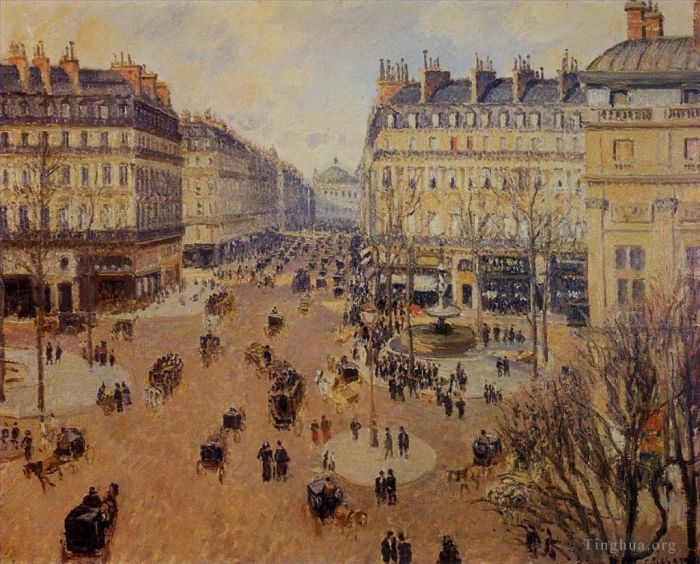 卡米耶·毕沙罗 的油画作品 -  《法国剧院广场,1898,年冬天午后的阳光》