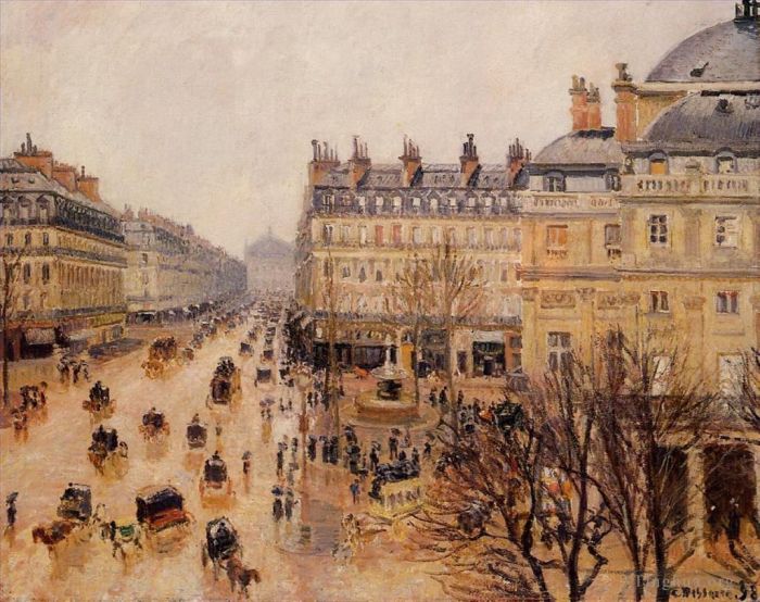卡米耶·毕沙罗 的油画作品 -  《法国剧院广场下雨效果》