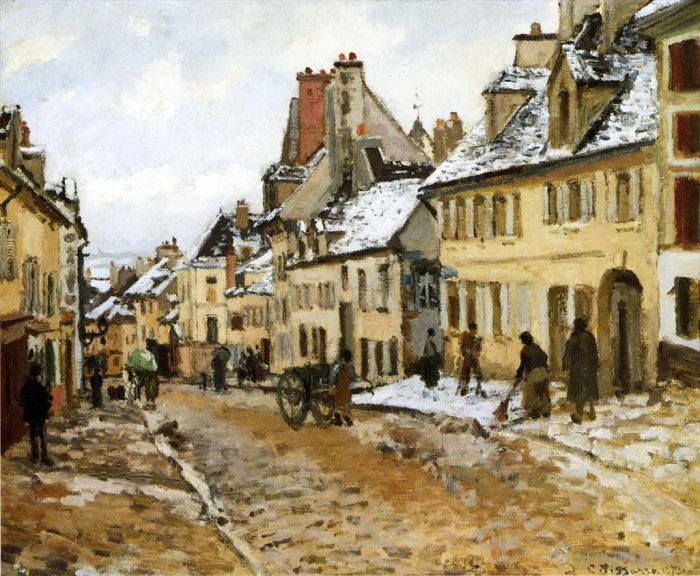 卡米耶·毕沙罗 的油画作品 -  《1873,年冬天，蓬图瓦兹通往吉索尔的道路》