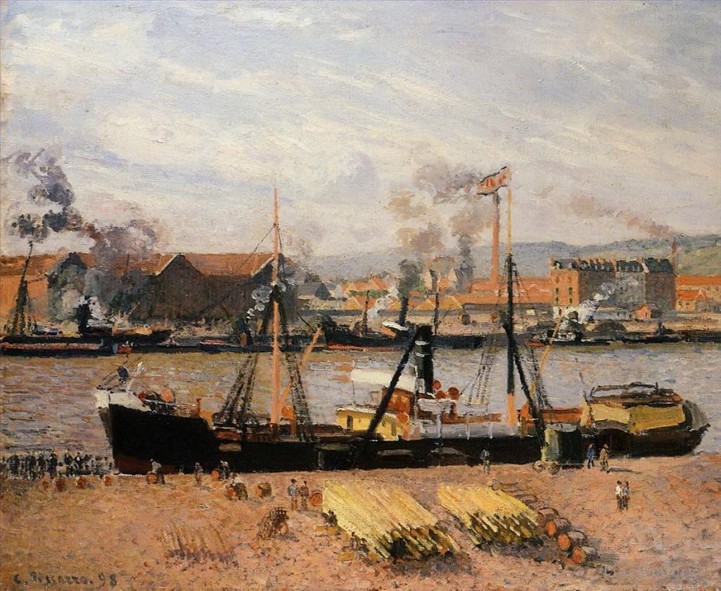 卡米耶·毕沙罗作品《鲁昂港卸木材,1898》