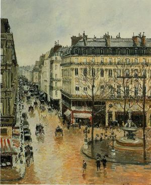 艺术家卡米耶·毕沙罗作品《圣奥诺雷街下午雨效果,1897》