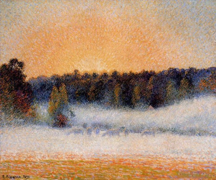 卡米耶·毕沙罗 的油画作品 -  《夕阳和雾气,1891》