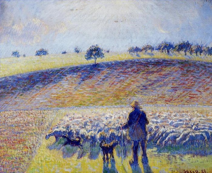 卡米耶·毕沙罗 的油画作品 -  《牧羊人和羊,1888》