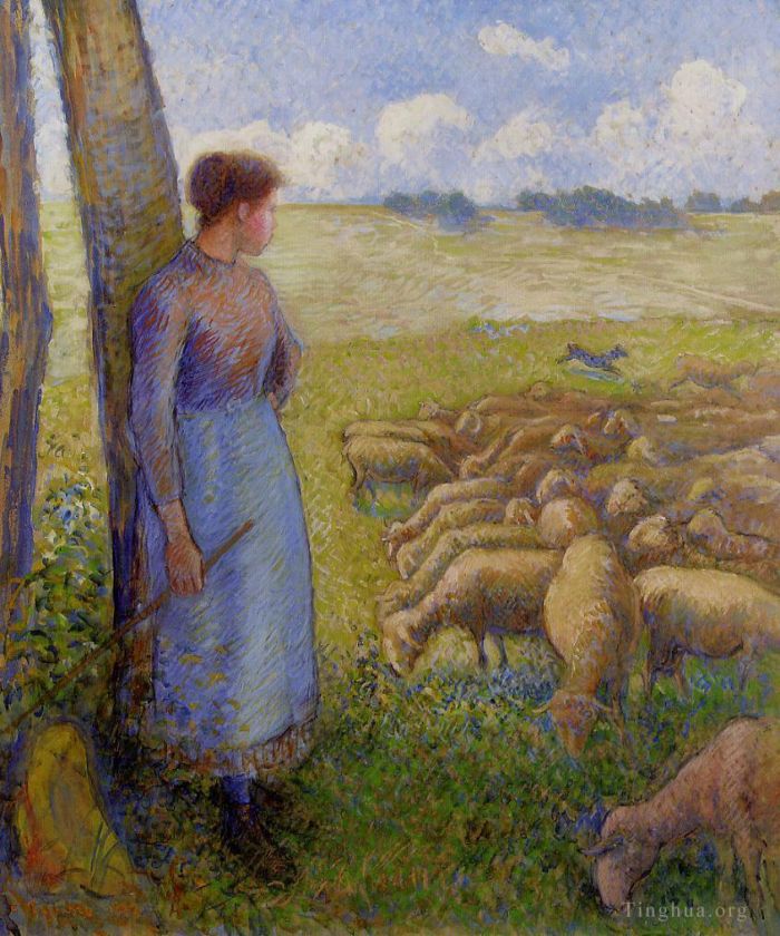 卡米耶·毕沙罗 的油画作品 -  《牧羊女和羊,1887》