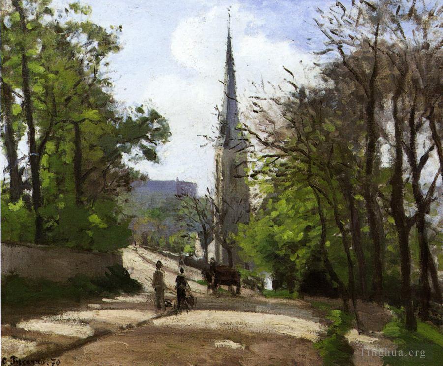 卡米耶·毕沙罗作品《下诺伍德圣史蒂芬教堂,1870》