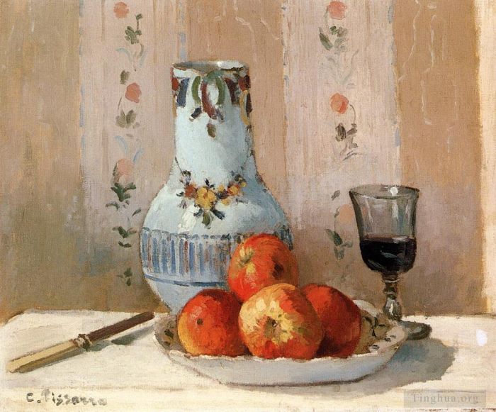 卡米耶·毕沙罗 的油画作品 -  《有苹果和水罐的静物,1872》