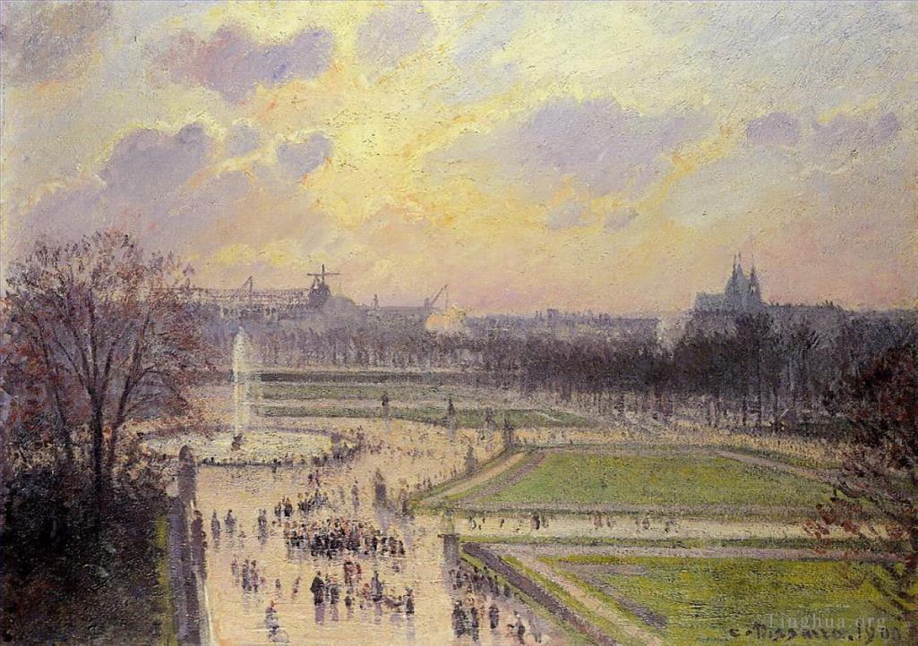 卡米耶·毕沙罗作品《1900,年下午的杜乐丽池,(Bassin,des,tuileries)》