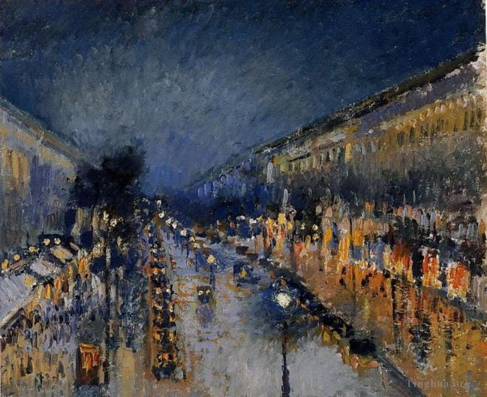 卡米耶·毕沙罗 的油画作品 -  《1897,年夜晚的蒙马特大道》