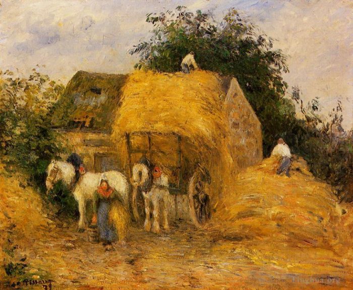 卡米耶·毕沙罗 的油画作品 -  《蒙福柯干草车,1879》