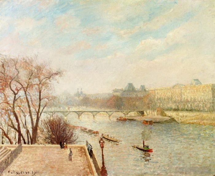 卡米耶·毕沙罗 的油画作品 -  《卢浮宫冬日阳光早晨第二版1901》
